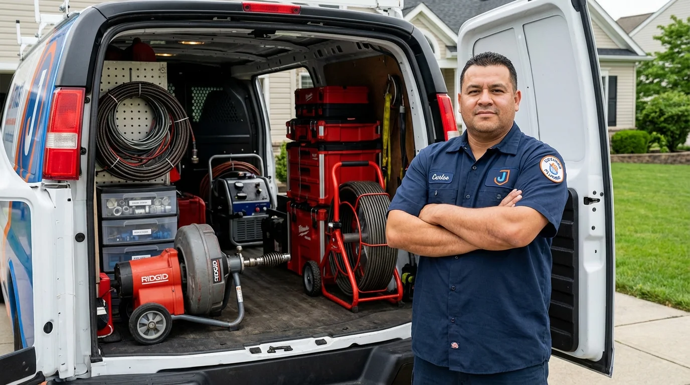 Professional drain cleaning equipment and Johns Plumbing LLC plumber in Granville