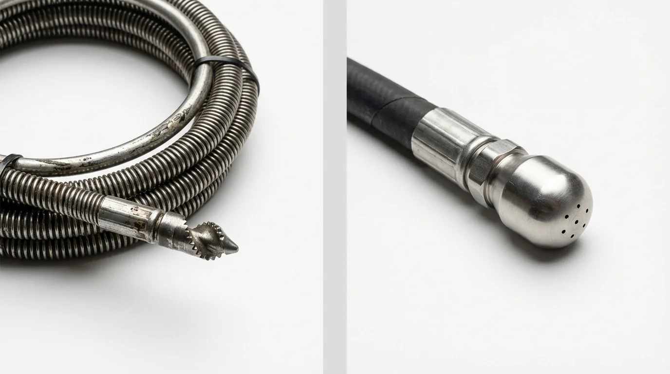 Drain snake cable and hydro jetting nozzle used for drain cleaning in Granville, NY