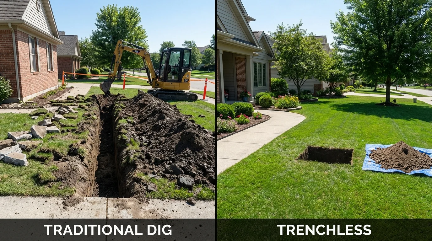 Trenchless sewer repair with minimal yard damage versus traditional excavation in Granville, NY